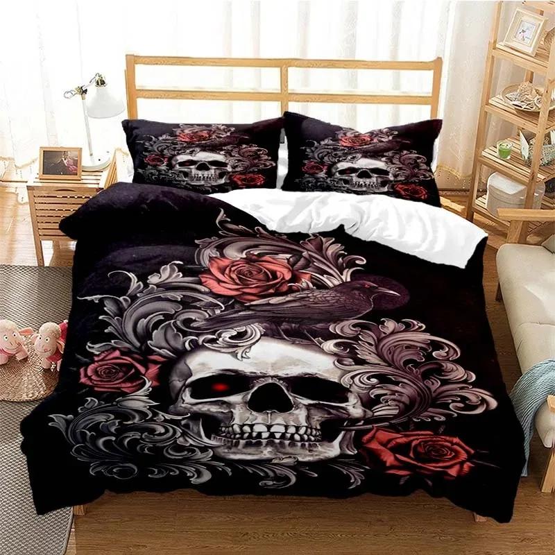 Sugar Skull Duvet Cover Set Queen Size Flowers Skeleton Bed Linen Double Bedding Set With Pillowcase King Size Skull Quilt Cover