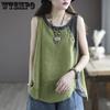 Летний новый свободный жилет-камисоль женский тонкий асимметричный верх с пуговицами и отделкой внахлест