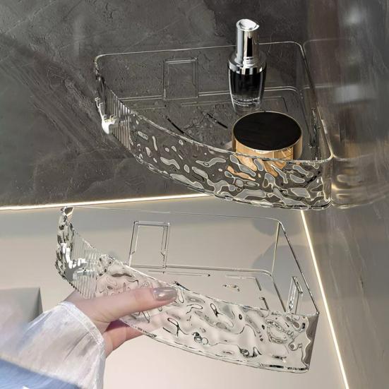 Стеллаж для хранения в ванной, настенная угловая полка, высокая несущая способность, большая вместимость, прозрачный держатель для макияжа, органайзер для душа