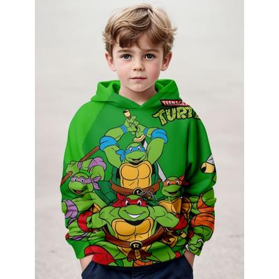 Детская толстовка с капюшоном и длинными рукавами с принтом черепашек-ниндзя и карманами для мальчиков, для занятий спортом на открытом воздухе и отдыха