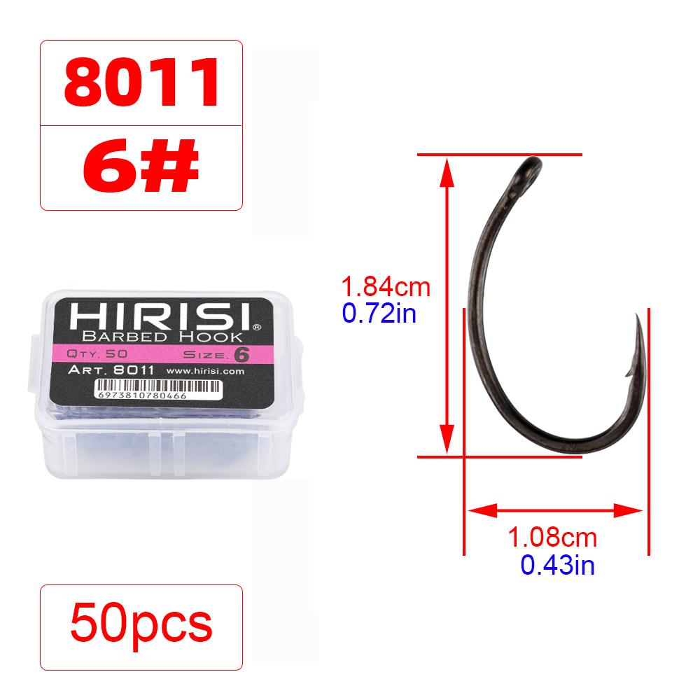 Hirisi 50/100 шт. Крючки для карповой ловли с покрытием PTFE Стальные крючки с бородкой В коробке 8011 Рыболовные аксессуары