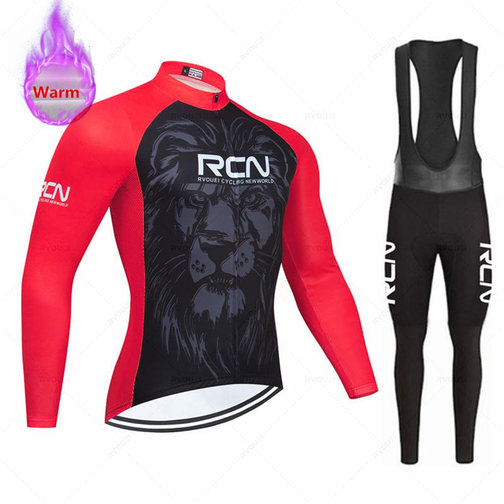New Rcn Men Winter Cycling Clothing Long Sleeve Thermal Fleece Bicycle Jersey Set MTB Warm Bike Jersey Set Ropa Ciclismo Hombre