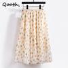 Женская тюлевая сетчатая юбка с принтом в виде сердца, весна-лето, элегантная длинная марлевая юбка трапециевидной формы с цветочным принтом QT1553