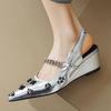 Fashion FHC 2024 New Wedges High Heeled Sandals,Women Summer Shoes,Back Hollow Out,Front Metal Chain,Pointed Toe,Black,Silver,Dropship