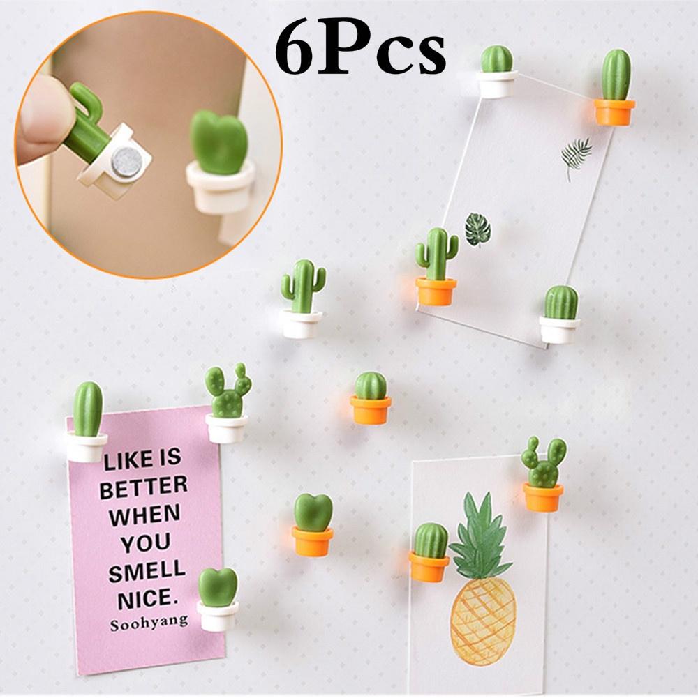 6pcs Cute Succulent Plant Magnet Button Cactus Refrigerator Message Sticker Kitchen Restaurant and