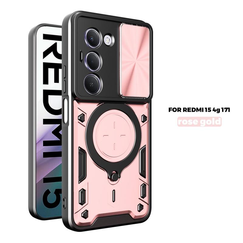 For Xiaomi Redmi 15 4G 171mm Case Slide Lens Protect Armor Shockproof Phone Case Coque For Redmi 15 4G 171mm Ring Holder Cover