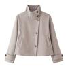Womens Wool Blend Stand Collar Short Coat Winter 2026 Office Chic Outerwear In Beige Coffee Black Oatmeal Gray