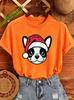 Frenchie Christmas Print Women's T-Shirts Retro Dog Santa Hat Design T-Shirts Tee Tops short sleeve Tshirts Tops Christmas Gifts
