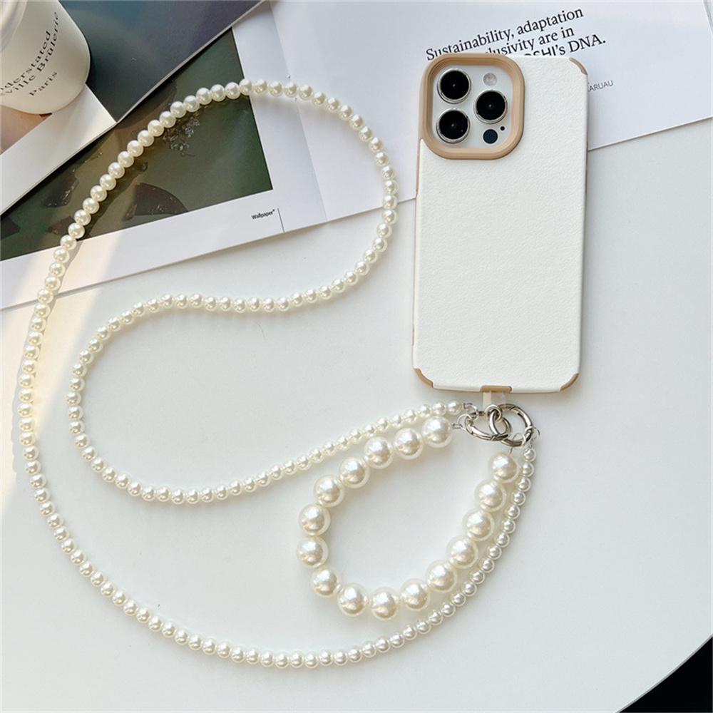Women Korean Pearl Chain Mobile Phone Hanging Rope Handheld Shoulder Strap Detachable Back Crossbody Lanyard Anti Lost Pendant