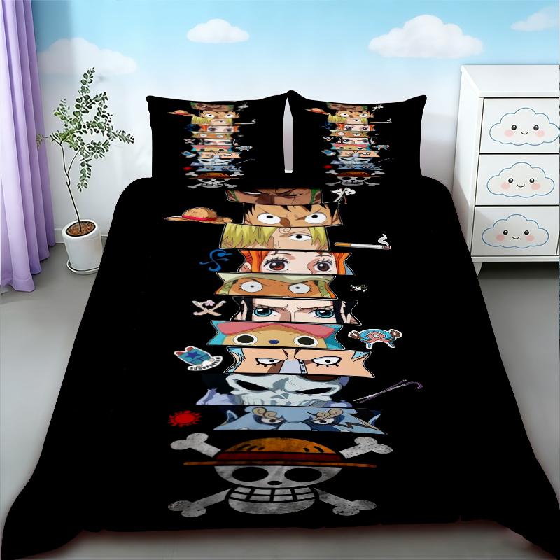 Luffy Duvet Cover Set One Piece Anime Cartoon Bedding Set Quilt Cover Comfortable for Bedroom Dormitory Teens Gifts