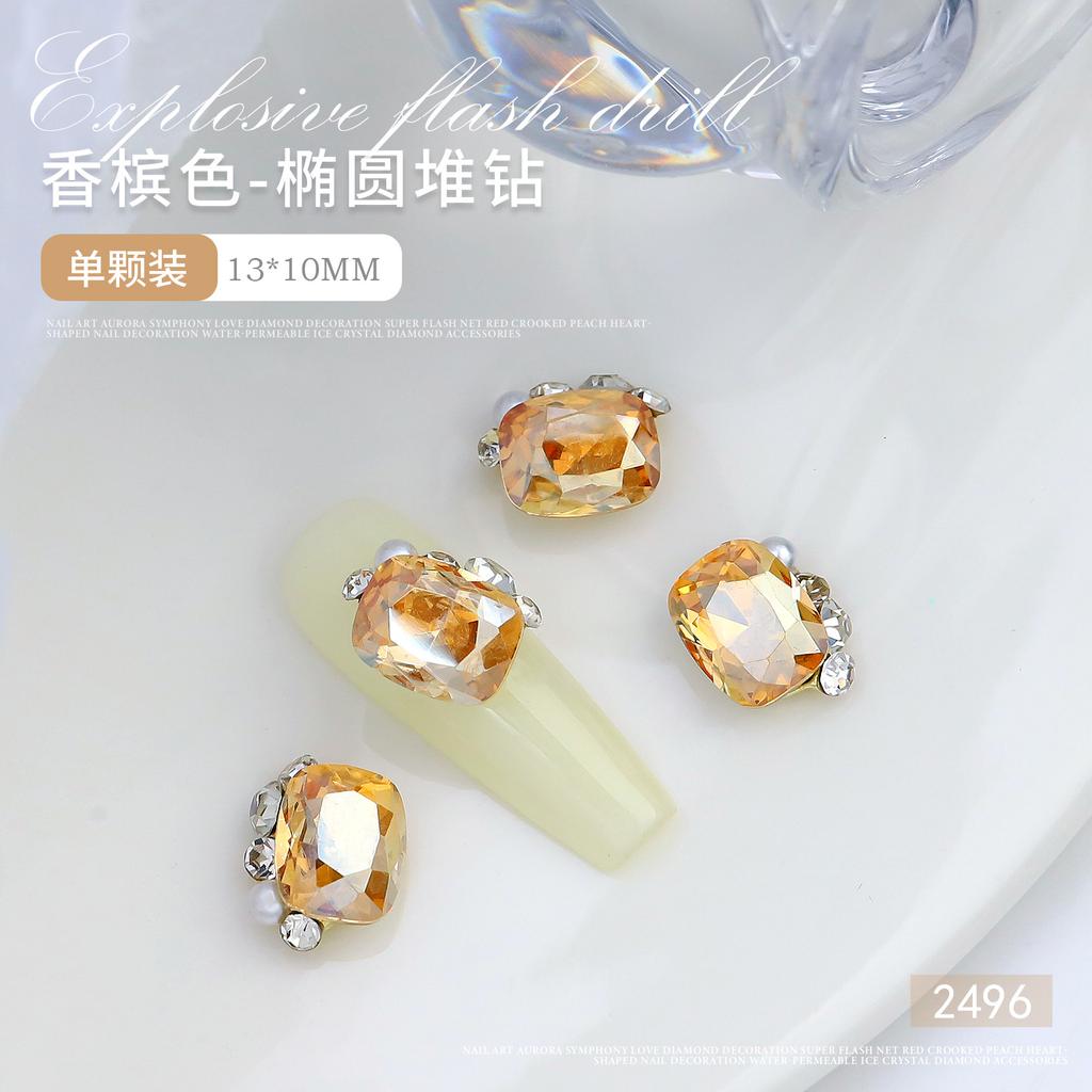 Nail Art Crystal Stack Diamond Finished Product Super Shiny Crooked Heart Rectangular Hand-Inlaid Pearl Nail Ornament