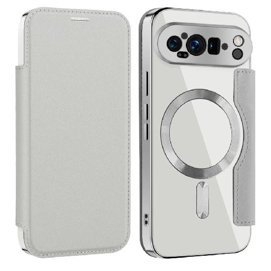 Business Flip Leather Matte Armor Shell For Magsafe Magnetic Phone Cases For Google Pixel 10 9 Pro XL 8A 7A Clear Plating Cover