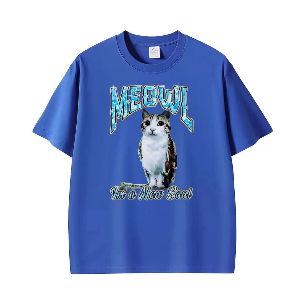 Unisex High Quality Fashion Cotton Summer TShirt Funny Cat Owl Cursed Meme Meow Graphic Print TShirt