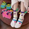 Funny socks women's autumn and winter warm thickened fleece medium tube socks home floor socks cute cartoon coral fleece socks