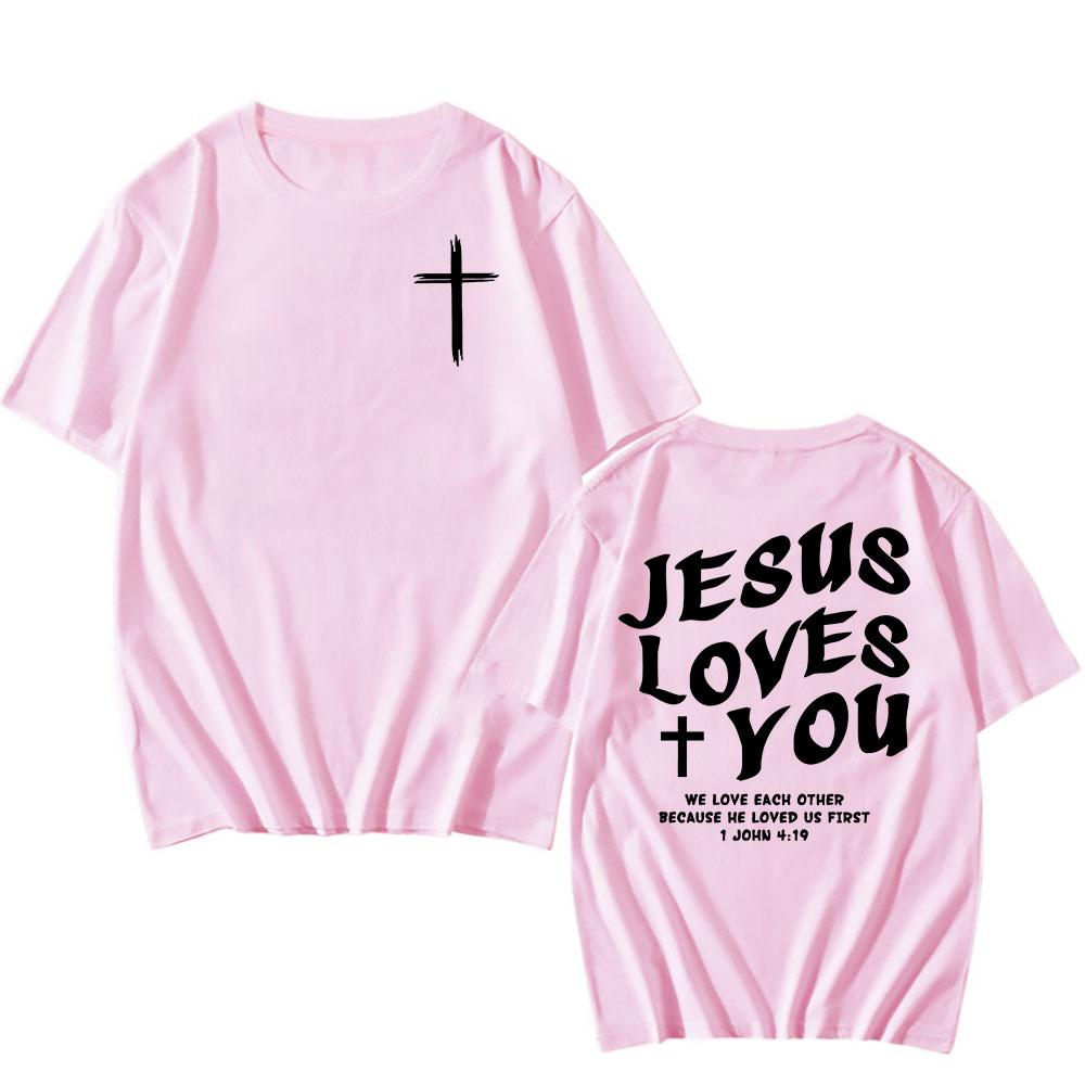 Иисус Любит Тебя Христианский Библейский Стих Футболка Хлопок Короткий Рукав Круглый Вырез Футболки Летняя Мужская Женская Одежда Camisetas Графические
