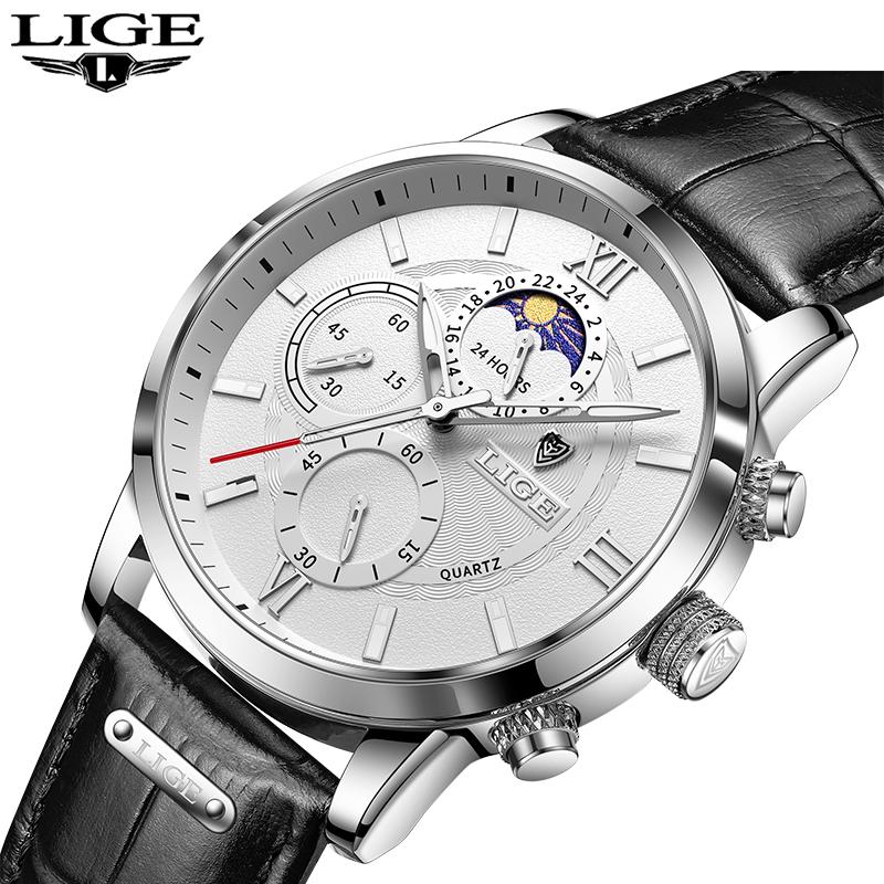 LIGE Brand New Men's Watches Leather Chronograph Waterproof Sports Automatic Date Quartz Watches for Men Relogio Masculino