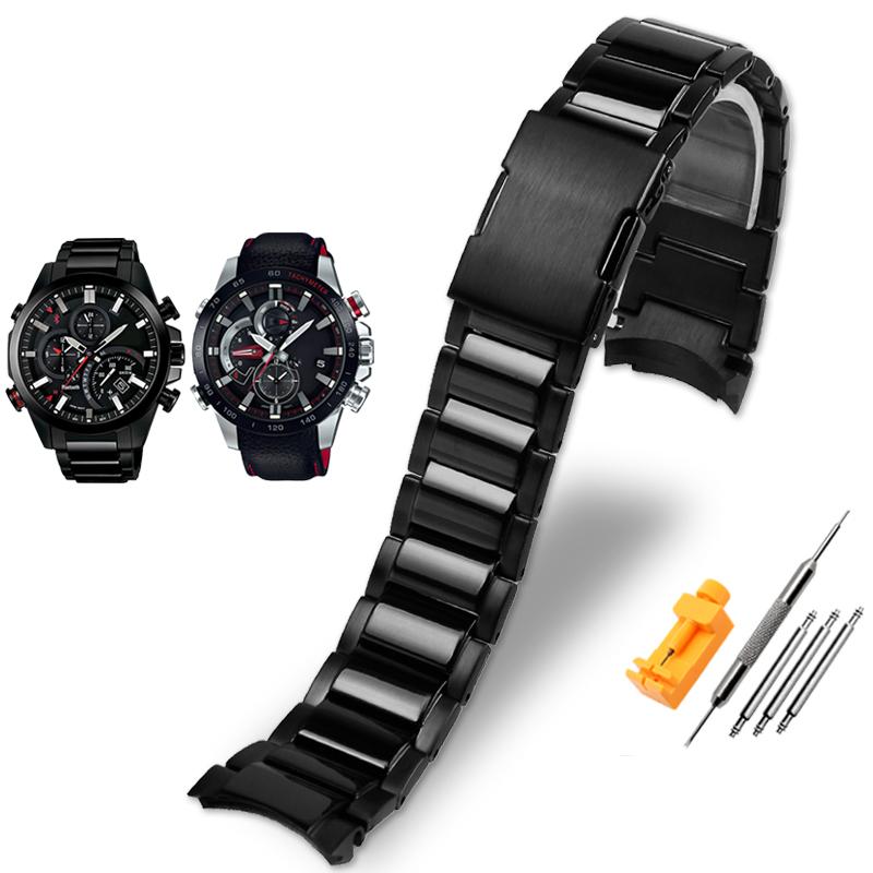 Цельный стальной ремешок с изогнутым концом для серии Casio EDIFICE Ремешок EQB-501 EQB-800 Дугообразный Прецизионная стальная цепочка для часов Мужские 22 ммMN