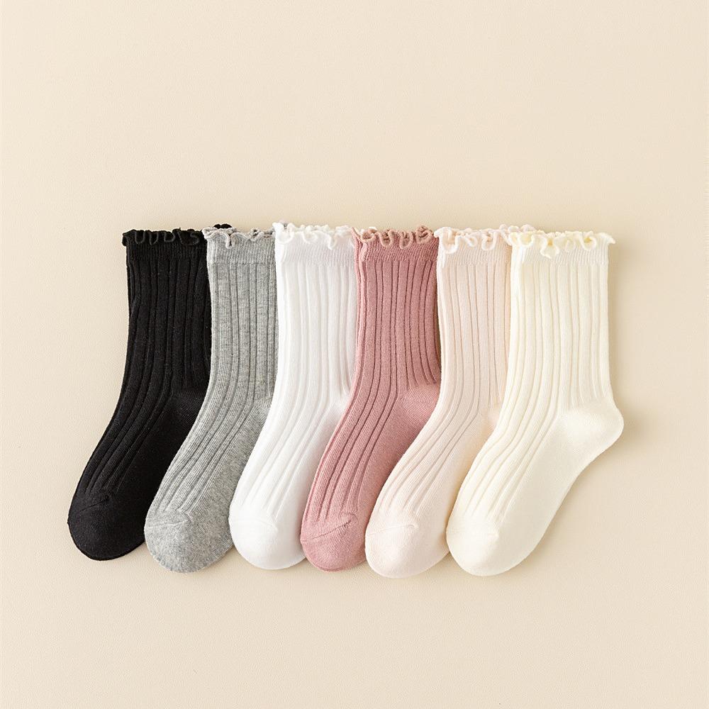 Детские носки из хлопка с двойной иглой, с вертикальными полосками и узором «грибок» для девочек, средние носки из хлопка, складывающиеся в стопку