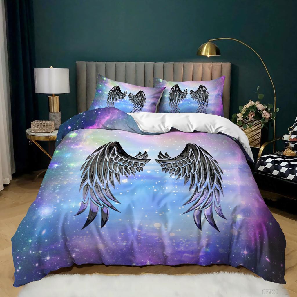 3D Starry Sky Feather Pattern Bedding Set Starry Plate Printed Quilt Cover and Pillow Case 2 or 3 Extra Large AU240 * 270 Home Decoration