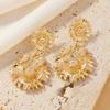 Trendy Statement Metal Flower Drop Earrings for Women Golden Chrysanthemum Charms Dangle Earrings Party Exaggerate Retro Jewelry