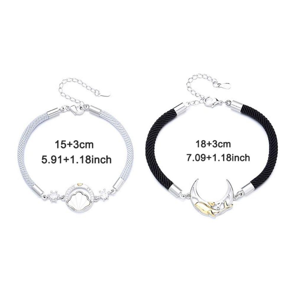 2PCS Light Luxury Lovers Bracelet Crystal Rope Weave Bracelet Couple Moon Bracelet  Couple Gift