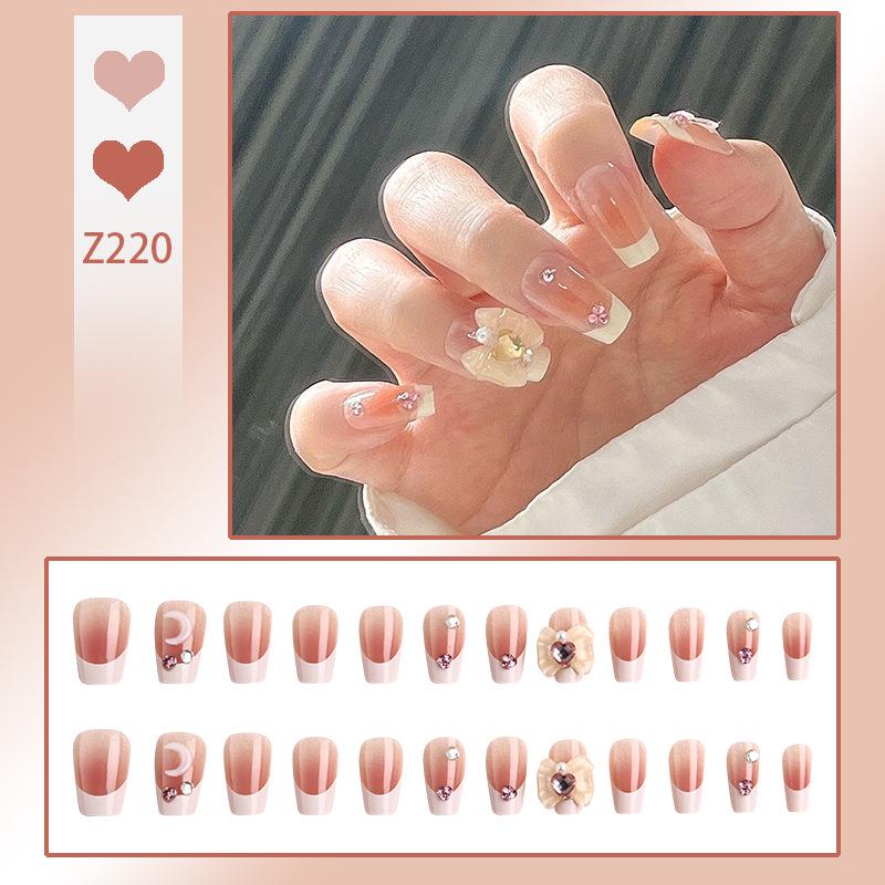 Роскошный прозрачный румянец, набор накладных ногтей «Розовый пузырь» с носимыми наклейками