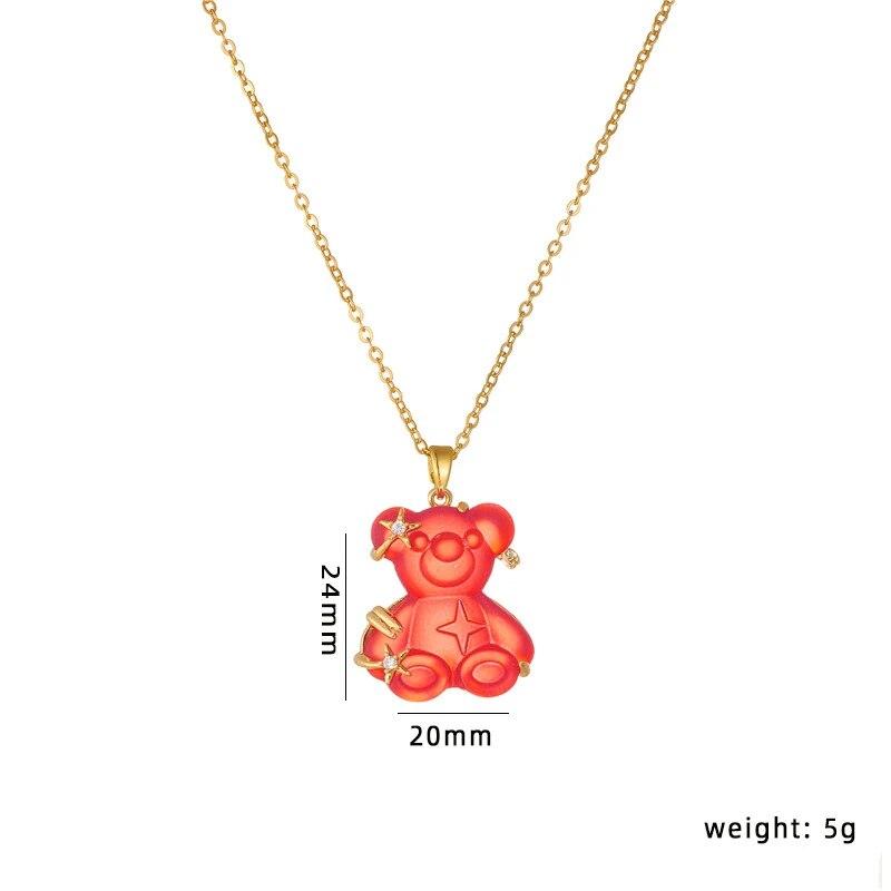 1 шт. Подвеска Звезда в стиле Инс из меди, инкрустированная смолой, Мишка-конфета со стальной цепочкой, Простое ожерелье