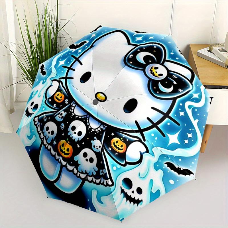 1pc Creative Ghost Hello Kitty Halloween Cartoon Umbrella, Portable 3-Fold Compact Umbrella, Suitable for Camping, Hiking and Travel, Ideal Easter Bir