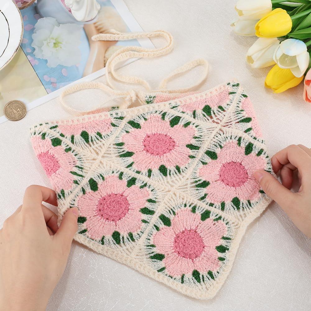 Flower Triangular HairScarf Knitted Small Square Scarf Ins Women's Headscarf for Autumn