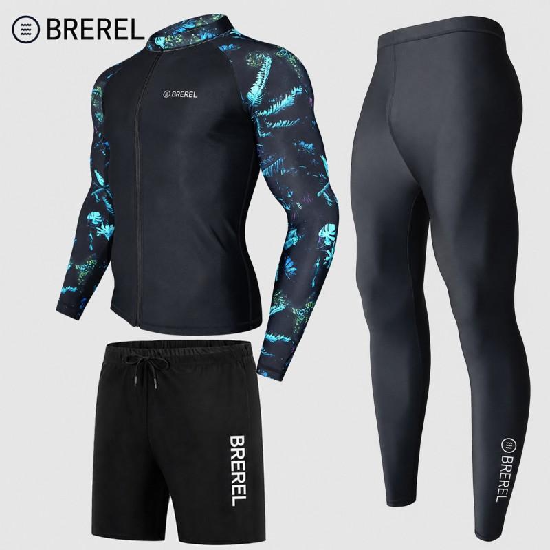 Mens UV Protection Rash Guard Set Long Sleeve Quick Dry Swimsuit Surfing Snorkeling Diving Swimming