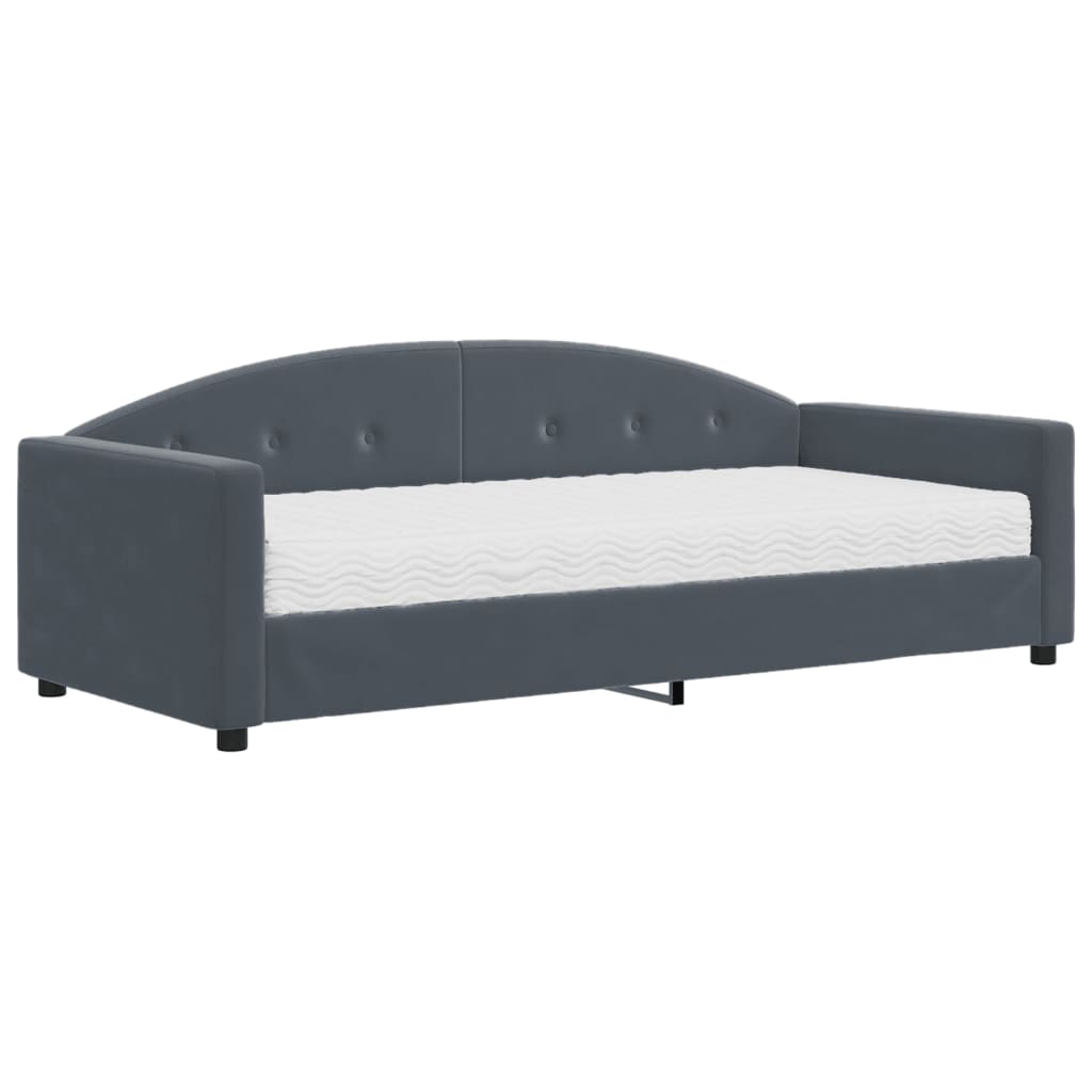 Daybed with Mattress Dark Grey 90x200 cm Velvet