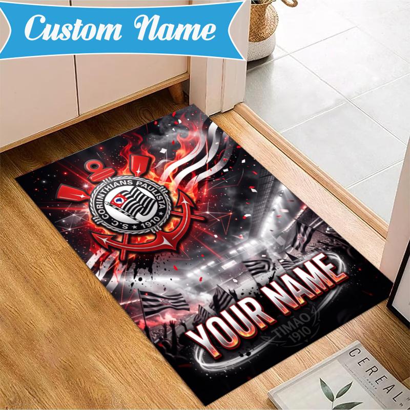 Custom Name Corinthians Team Crest Carpet Non-Slip Area Rug, Durable Polyester, Ideal for Living Room, Bedroom, Entryway, Decorative Gift