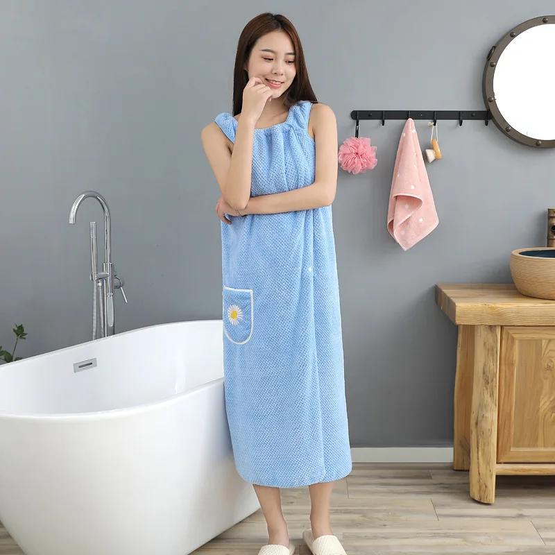 Носимый халат, женская хозяйственная сумка, быстросохнущая юбка для волос из чистого хлопка для взрослых, длинное моющееся банное полотенце
