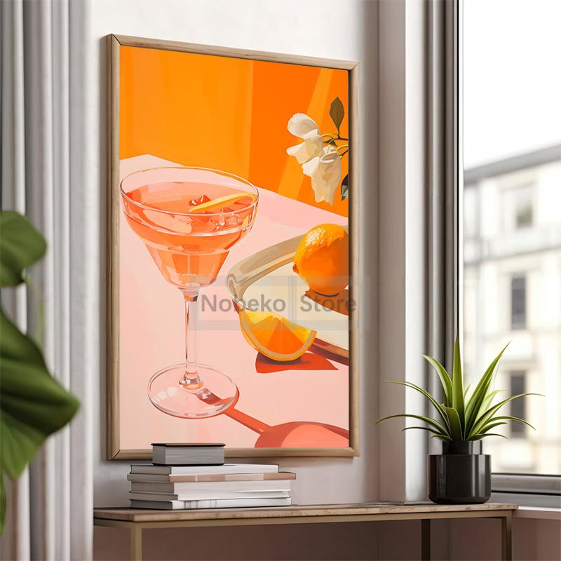 Винтажный коктейль 70-х годов Плакат Negroni Aperol Spritz Печать на холсте Картина Girly Pink Wall Art Pictures Home Room Bar Cart Decor