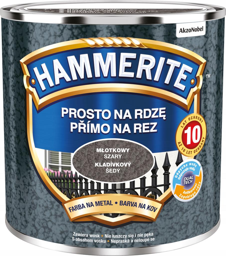 Hammerite Prosto Na Rdzę Farba Do Metalu Młotkowy Szary 0,25L