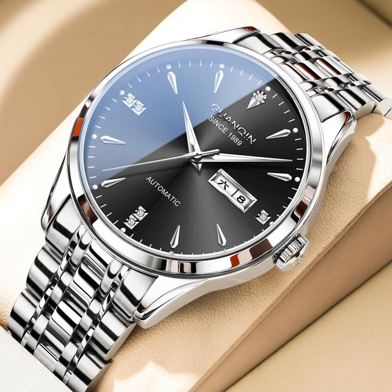 GUANQIN Men Watches Simple Business Fine Steel Strap Original Brand Automatic Mechanical Wristwatch for Man Waterproof Luminous