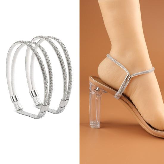 3 Pairs Fixed Shoelaces Reusable Faux Leather Sparkling Rhinestone Elastic Laces High