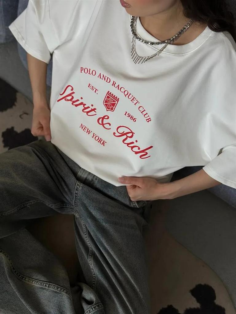 Luxury European and American Mid-Length Printed Summer T-Shirt, 2025 Trendy Short-Sleeve Style