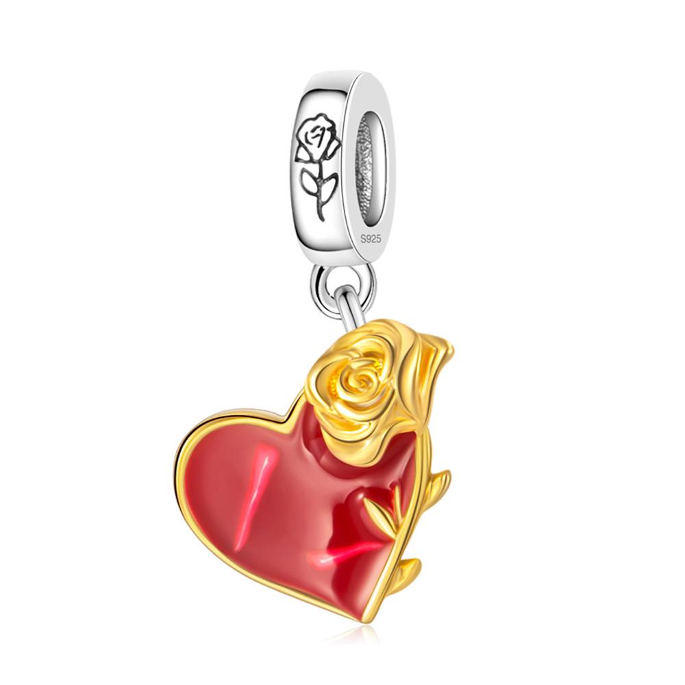 Beautiful 925 Silver Rose Fries Sun Firefly Bee Suitcase Gold Charm Fit DIY Bracelet Necklace Luxury Gift Pairing