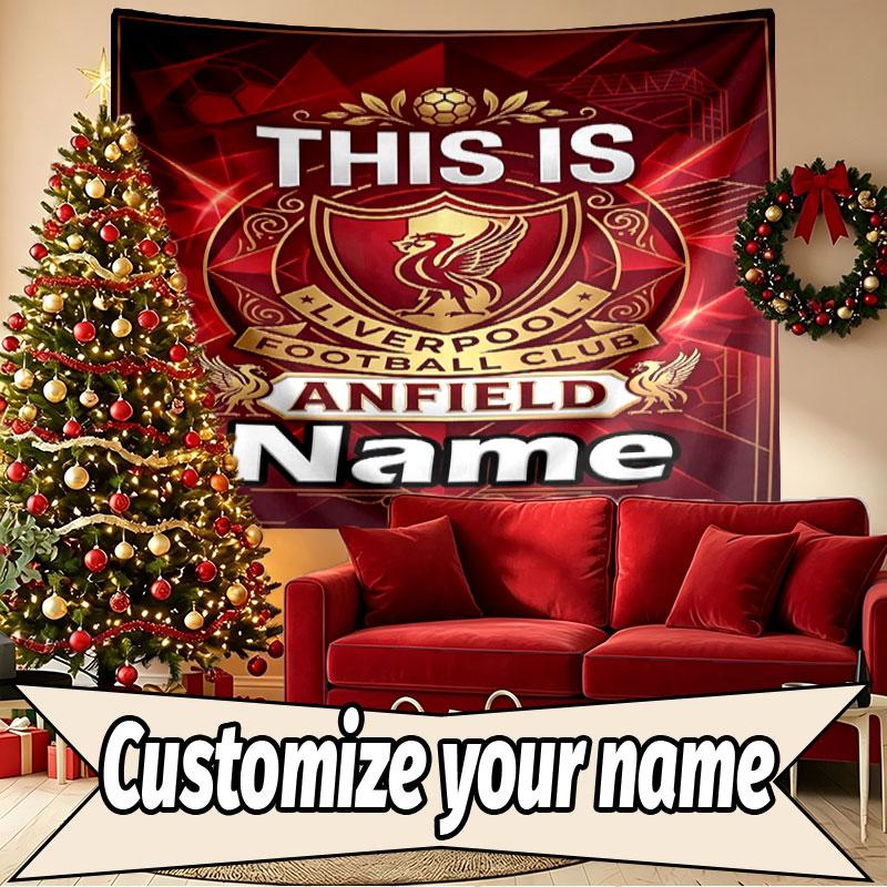 Custom Name Personalized Liverpool FC Print Tapestry, Wall Art Decor, Bedroom, Dorm, Apartment, LivingRoom, Party Backdrop, Gift for Birthday