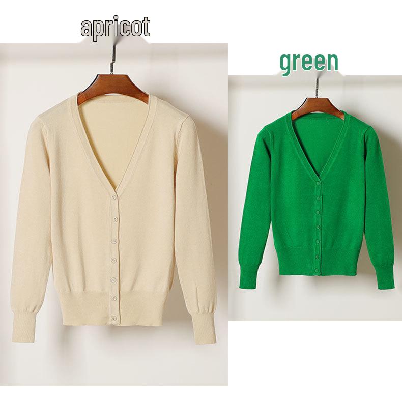 Корейский вязаный кардиган с V-образным вырезом: Женский топ с длинным рукавом, универсальный для весны и осени.