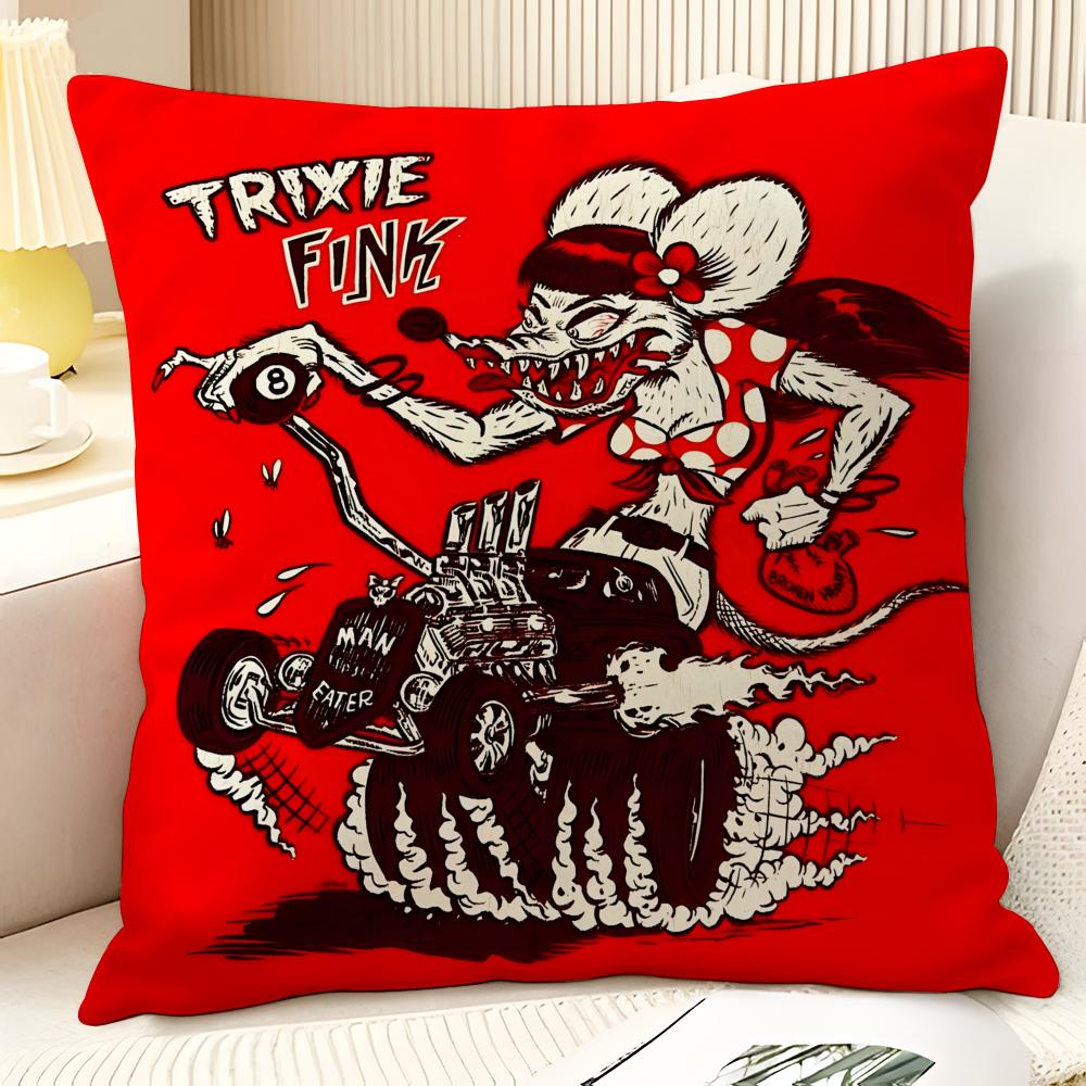 Modification culture choppers RRat Fink Natural Linen Organic Fabric DoubleSided Printing Sofa Home Decor Gift Pillow Case
