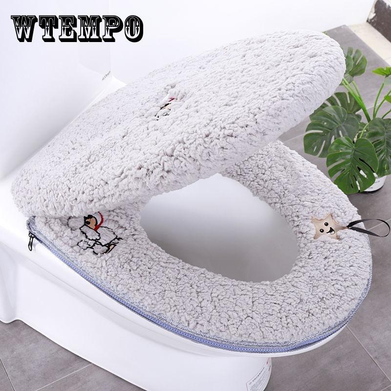 Коврик для туалета, бытовой, из двух частей, с цепочкой, мягкий плюш, моющийся, толстый, модный, универсальный чехол для унитаза на четыре сезона