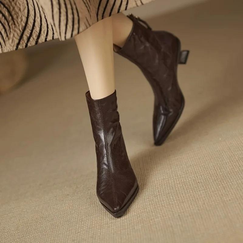 Женские ботильоны Naked 2025 Осень Новые Французские Ретро Остроносые На Каблуке-рюмочке