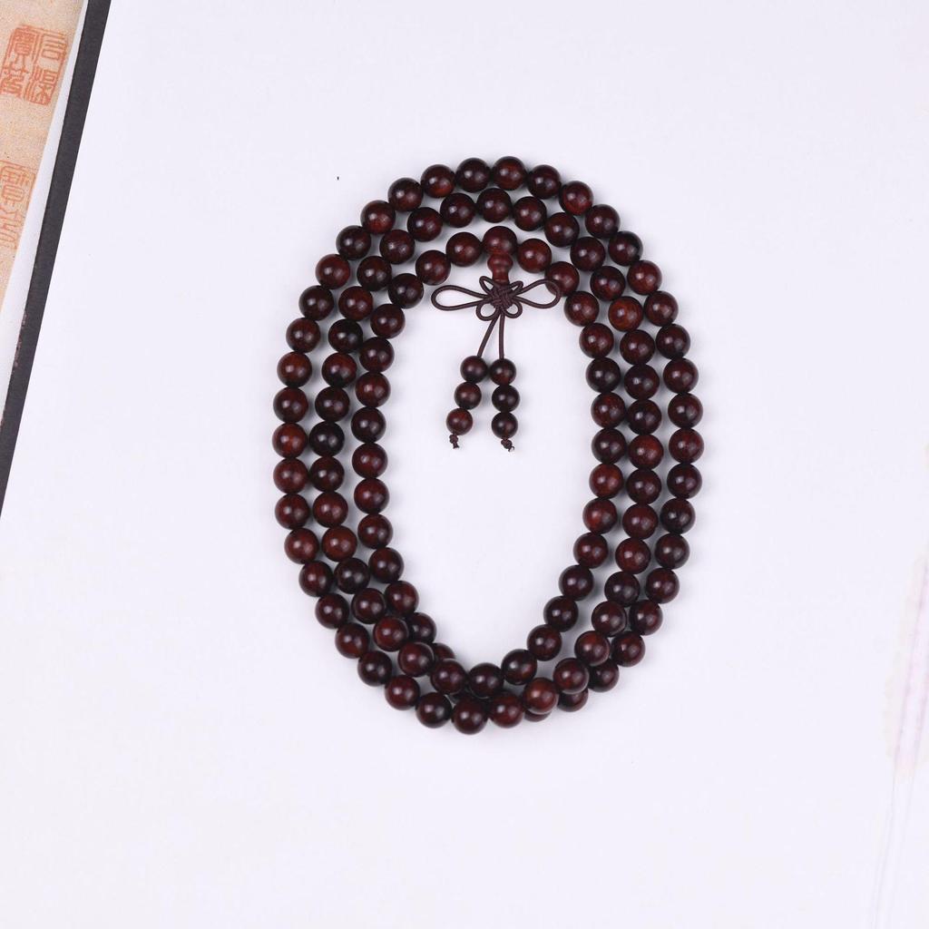 Unisex Red Sandalwood & Amber Bracelet with 108 Beads - Indian Small Leaf Design, Pure Clay, Buddhist Style for Couples