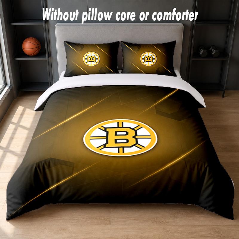 Boston Bruins Design Bed Bedding Set 1 Duvet Cover + 2 Pillowcases Soft Breathable Household Bed Linens