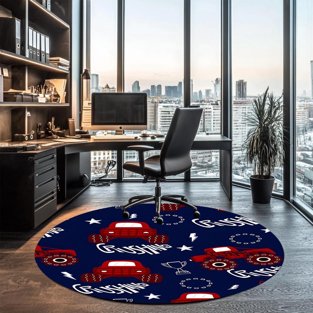 Truck Printed Round Rug Carpet Chair Rug Area Rug Entryway Doormats,for Office Chair Living Room Bedroom Kitchen Room.