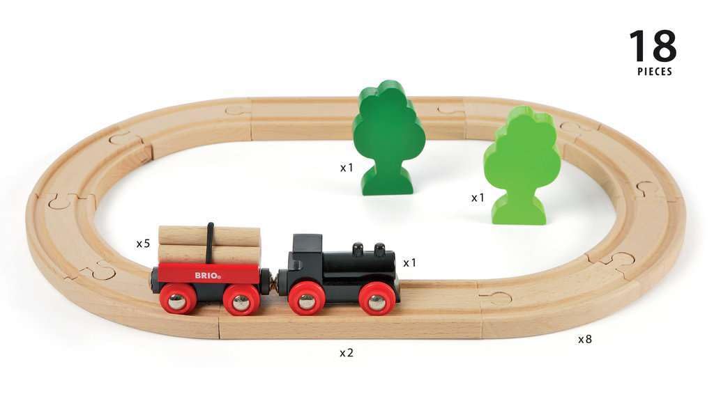BRIO Деревянная железная дорога Образовательная игрушка: Базовый набор рельсов «Маленький лес» [18 деталей] Возраст 2+ 33042 День рождения, Рождество, Подарок, Игра в помещении
