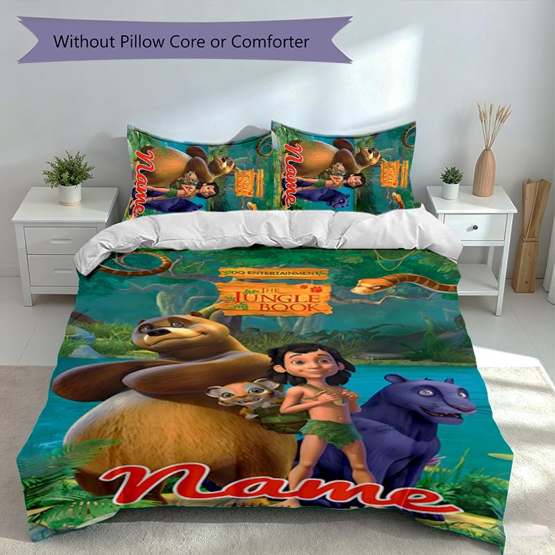 3pcs Custom Name The Jungle Book Bedding Set,Includes 1 Duvet Cover and 2 Pillowcases,All-season Bedroom Decor