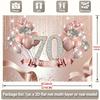 A single-color 2D flat banner with the shining "70" logo on it, along with rose gold and silver balloons